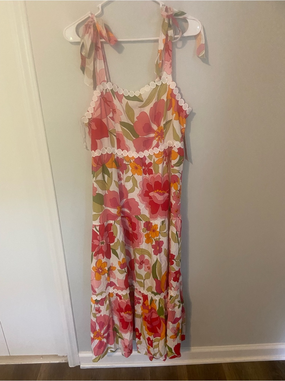 Floral Tie-Shoulder Maxi Dress in Pink & Green